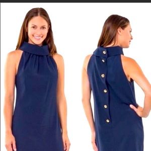 SAIL to SABLE Navy Blue Cowel Neck Polyester Dress, Size L, Excellent Condition